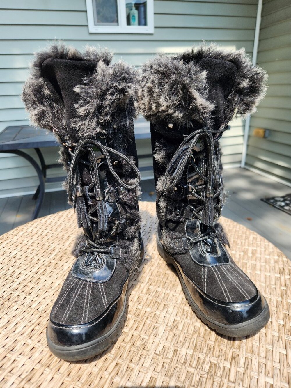 Sporto Style Millie Women’s Black Faux Fur Lace-Up Winter Boots Size 6.5